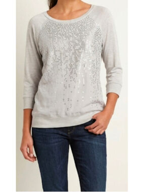 Calvin Klein Jeans Womens XL Blouse Gray Sequin Embellished 3/4 Sleeve Knit Top